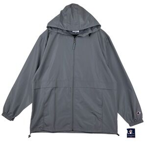 Champion Men's Windbreaker Jacket XL Grey Full Zip Hooded Stadium Gear NWT